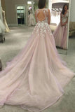 Scoop V-neck Long Wedding Dress/Prom Dress with Appliques PG359 - Pgmdress