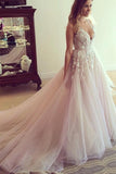 Scoop V-neck Long Wedding Dress/Prom Dress with Appliques PG359