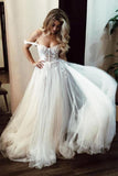 See-Through Off Shoulder Ivory Long Wedding Dress with Appliques  WD363