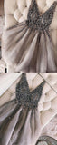 Sequins Beaded V-neck Tulle Short Prom Dresses Gray Homecoming Dresses PD336 - Pgmdress
