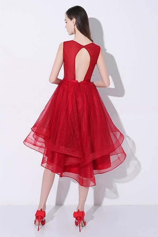 Sequins Red High Low Prom Homecoming Dress with Open Back PD095 - Pgmdress