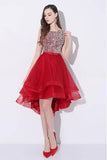 Sequins Red High Low Prom Homecoming Dress with Open Back PD095