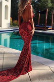 Sexy Backless V neck Mermaid Sequin Long Evening Prom Dresses PSK154 - Pgmdress