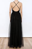 Sexy Black V Neck Side Slit Tulle Evening Gowns Prom Dresses PG367 - Pgmdress