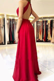 Sexy Chiffon Red Halter Side Slit Long Evening Prom Dresses PG708 - Pgmdress