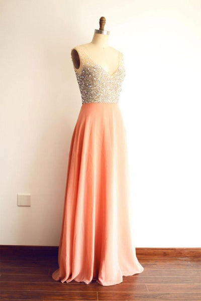 Sexy Beading Long Orange Chiffon Prom Dresses Bridesmaid Dress US2 / Custom Color
