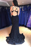 Sexy Deep V-Neck Navy Blue Embroidery Lace Prom Evening Dress PSK035 - Pgmdress