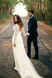 Sexy Mermaid Long Sleeves White Lace Wedding Dress WD120 - Pgmdress