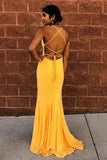 Sexy Mermaid Satin Mustard Yellow Criss Cross Long Prom/Evening Dress PG834 - Pgmdress