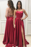 Robes de bal/soirée rouges à fente latérale dos nu au design simple et sexy PG560