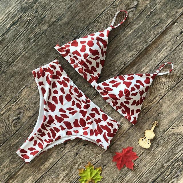 Sexy Snake Print Bikini Push Up Bikinis Set High Waist Swimming Suits - Pgmdress