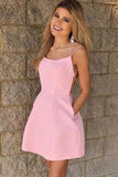 Sexy Spaghetti Straps Short Pink Homecoming Dress with Pockets PD102
