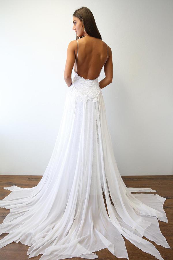 Sexy Spaghetti Straps White Long Beach Wedding Dress WD5013 - Pgmdress
