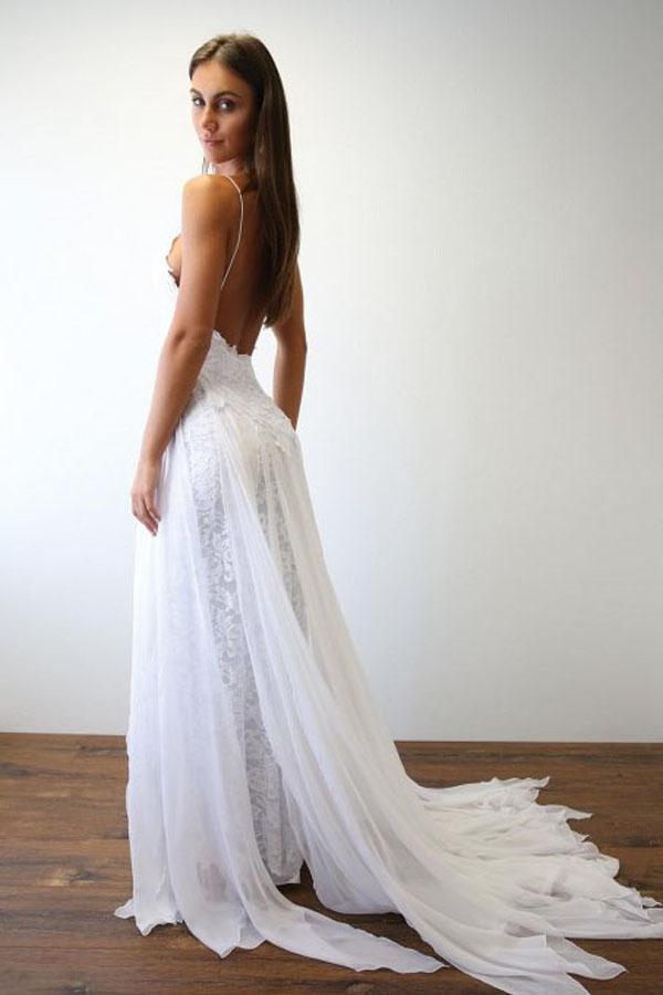 Sexy Spaghetti Straps White Long Beach Wedding Dress WD5013 - Pgmdress
