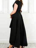 Sexy V Neck Cap Sleeves Satin High Low Homecoming Dress PD073 - Pgmdress