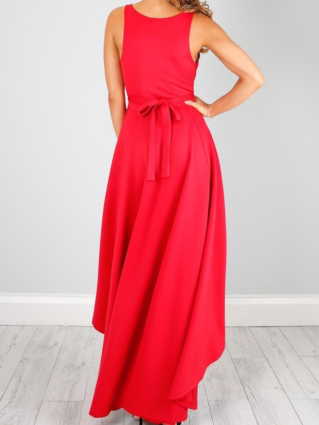 Sexy V Neck High Low Long Homecoming Dress with Sash PD074 - Pgmdress