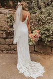 Sheath Lace Backless Scoop Sleeveless Split Court Train Wedding Dress WD258 - Pgmdress