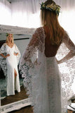 Sheath Scoop Backless Lace Wedding Dress with Split Wraps WD247 - Pgmdress