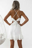 Sheath Spaghetti Straps Pleated White Satin Homecoming Dress PD003 - Pgmdress