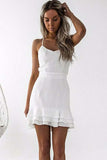 Sheath Spaghetti Straps Pleated White Satin Homecoming Dress PD003 - Pgmdress