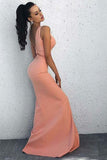 Sheath V Neck Open Back Blush Pink Split Long Prom/Evening Dresses PG800 - Pgmdress