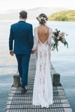 Sheath/Column Lace Wedding Dress With Long Sleeve Open Back Bridal Gown WD487 - Pgmdress