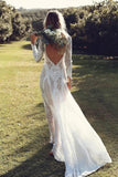 Sheath/Column Lace Wedding Dress With Long Sleeve Open Back Bridal Gown WD487 - Pgmdress