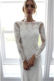 Sheath/Column Lace Wedding Dress With Long Sleeve Open Back Bridal Gown WD487 - Pgmdress