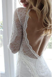 Sheath/Column Lace Wedding Dress With Long Sleeve Open Back Bridal Gown WD487 - Pgmdress