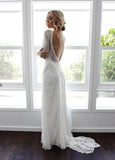 Sheath/Column Lace Wedding Dress With Long Sleeve Open Back Bridal Gown WD487 - Pgmdress