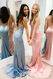 Sheath/Column Satin Scoop Spaghetti Straps Long Prom/Formal Dress PSK094 - Pgmdress