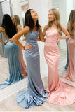 Sheath/Column Satin Scoop Spaghetti Straps Long Prom/Formal Dress PSK094 - Pgmdress