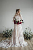 Sheer Long Sleeves Lace Modest Bride Dress Wedding Gown WD530