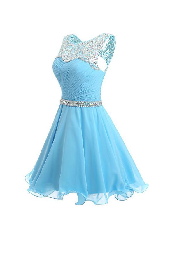 Short Homecoming Dress Ruched Chiffon Prom Dress with Beads PG074 - Pgmdress
