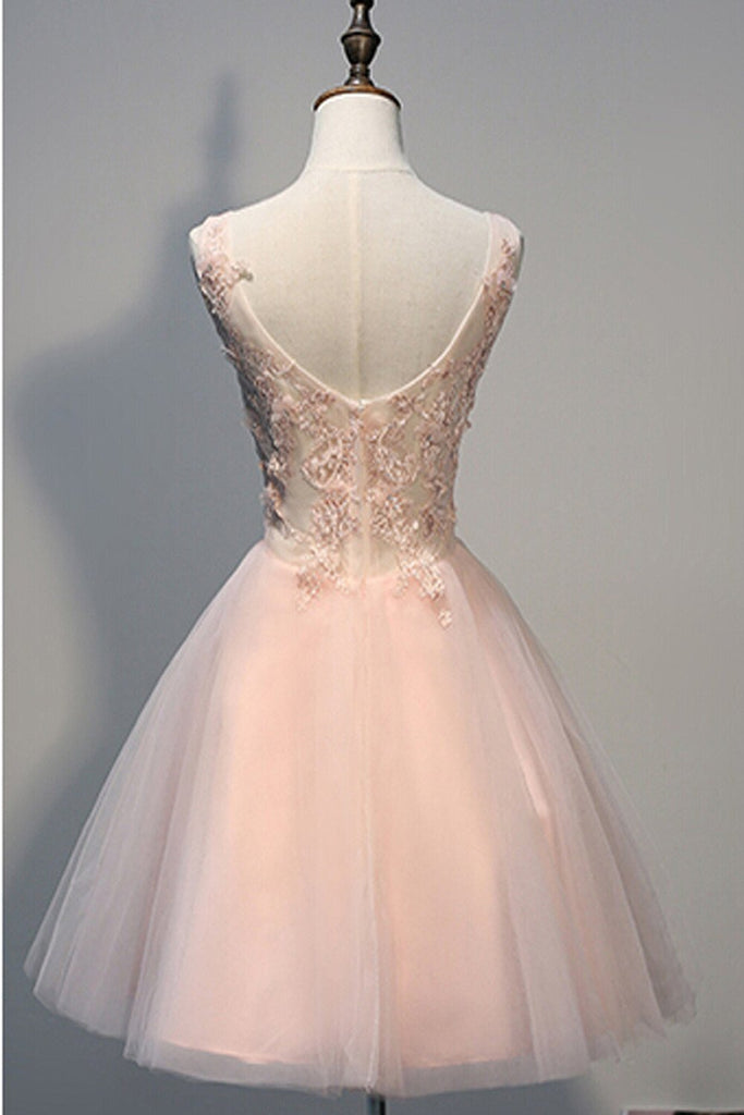 Short Open Back Pearl Pink Homecoming Dresses With Appliques PG030 - Pgmdress
