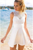 Short Open Back White Stretch Satin Homecoming Dress with Lace PG128 - Pgmdress