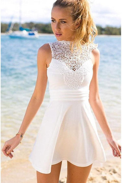 Short Open Back White Stretch Satin Homecoming Dress with Lace US16 / Custom Color Short Open Back White Stretch Satin Homecoming Dress with Lace US16 / Custom Color