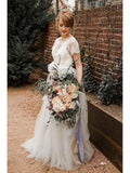 Short Sleeve Lace and Tulle Silver Wedding Dresses with Sash WD386 - Pgmdress