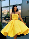 Short Strapless Pink Yellow Prom Dresses Formal Homecoming Dresses PD389 - Pgmdress