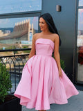 Short Strapless Pink Yellow Prom Dresses Formal Homecoming Dresses PD389 - Pgmdress