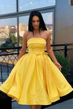 Short Strapless Pink Yellow Prom Dresses Formal Homecoming Dresses PD389 - Pgmdress