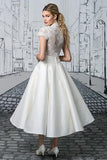 Short Wedding Dresses V-neck Lace Tea-length Ivory Simple Bridal Gown WD422 - Pgmdress