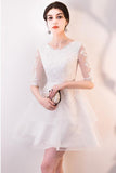 Short White Lace Ruffled Party Dress Homecoming Dresses With Half Sleeves PD063 - Pgmdress