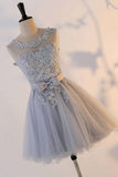 Silver Knot Tulle Homecoming Dresses Short Prom Dresses with Applique PD302