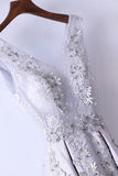 Silver Prom Dress Simple Lace A-line V-neck Long Prom Dress  PG553 - Pgmdress