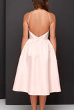 Simple A-line Pink Backless Tea Length Homecoming Dresses Party Dress PD365 - Pgmdress