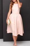 Einfaches A-Linien-Abendkleid in Rosa, rückenfrei, Teelänge, Partykleid PD365