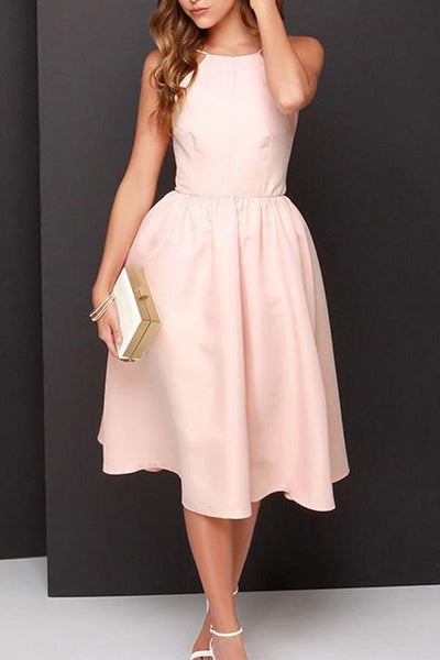 Simple A-line Pink Backless Tea Length Homecoming Dresses Party Dress PD365 US14 / Custom Color
