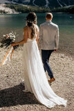 Simple A-line Spaghetti Straps Beach Chiffon Wedding Dresses with Lace WD317 - Pgmdress