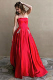 Simple A-line Strapless Long Prom Dresses Evening Dresses With Pocket PG523 - Pgmdress